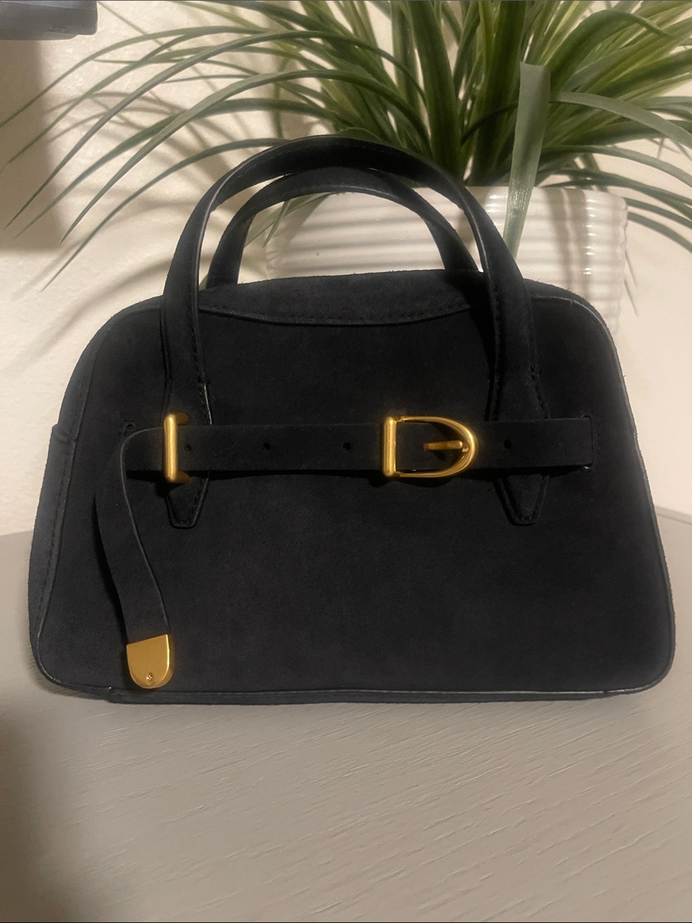 Madewell Navy Suede Mini Crossbody with Gold Hardware - Picture 12 of 16